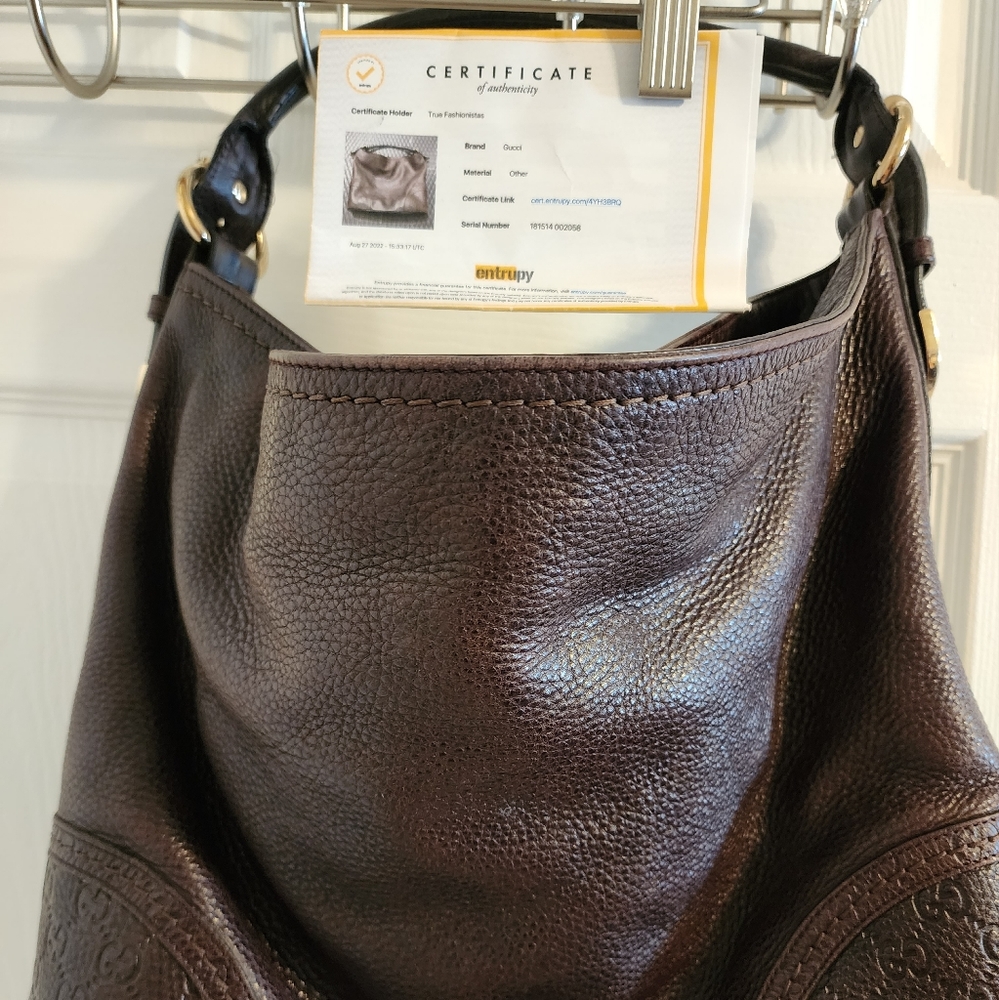 Gucci Guccissima Creole Dark Brown Leather GG Logo Shoulder Hobo Bag
